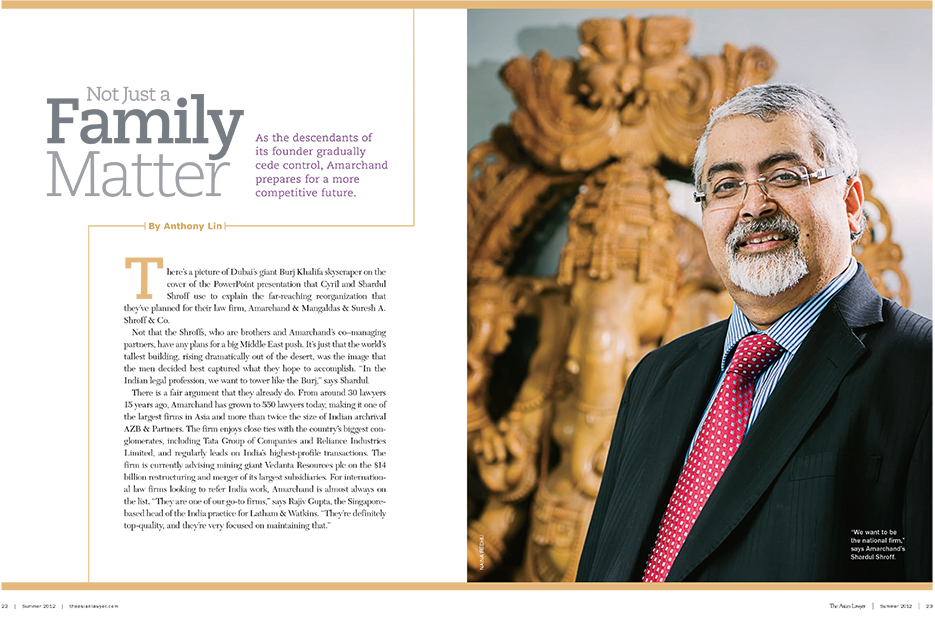 Asian Lawyer, Summer 2012, India Feature : Amarchand Mangaldas : Shardul Shroff. Corporate Portraiture Photography by professional Indian lifestyle photographer Naina Redhu of Naina.co