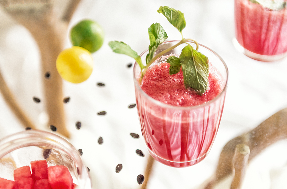 Cold drink : Watermelon and lemon sorbet and juice / beverage. Food photography. Photography by professional Indian lifestyle photographer Naina Redhu of Naina.co