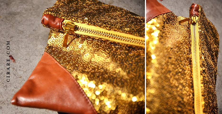 Sequin Grande Clutch in Gold y Label Cirare of Akanksha Redhu. Photography as captured by photographer Naina Redhu.