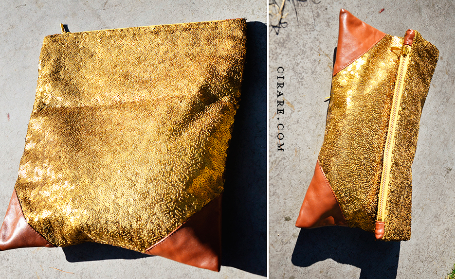 Sequin Grande Clutch in Gold y Label Cirare of Akanksha Redhu. Photography as captured by photographer Naina Redhu.