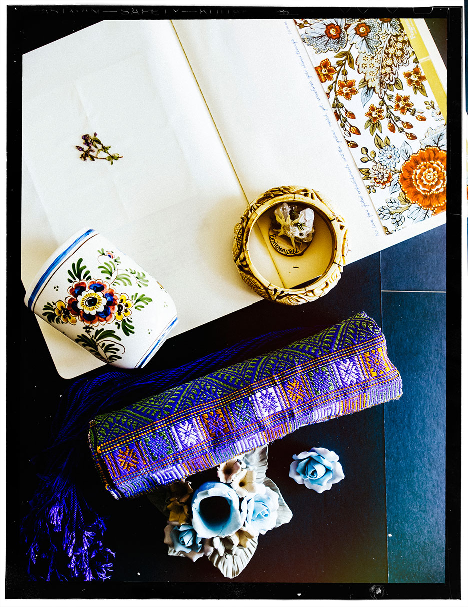 Collage, Favorite Things : Jewelry, Journal, Pressed Flowers, Silk, Candle stand, Porcelain. Photography by professional Indian lifestyle photographer Naina Redhu of Naina.co