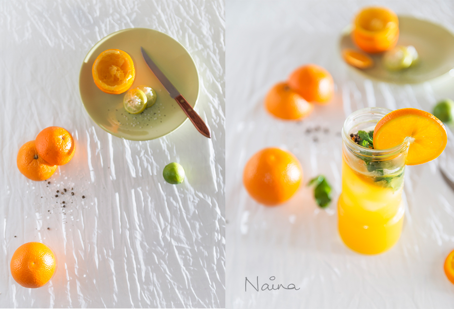 Cold drink : Orange and lemon beverage. Food photography. Photography by professional Indian lifestyle photographer Naina Redhu of Naina.co