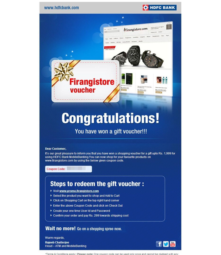 HDFC FirangiStore MobileBanking Gift Voucher