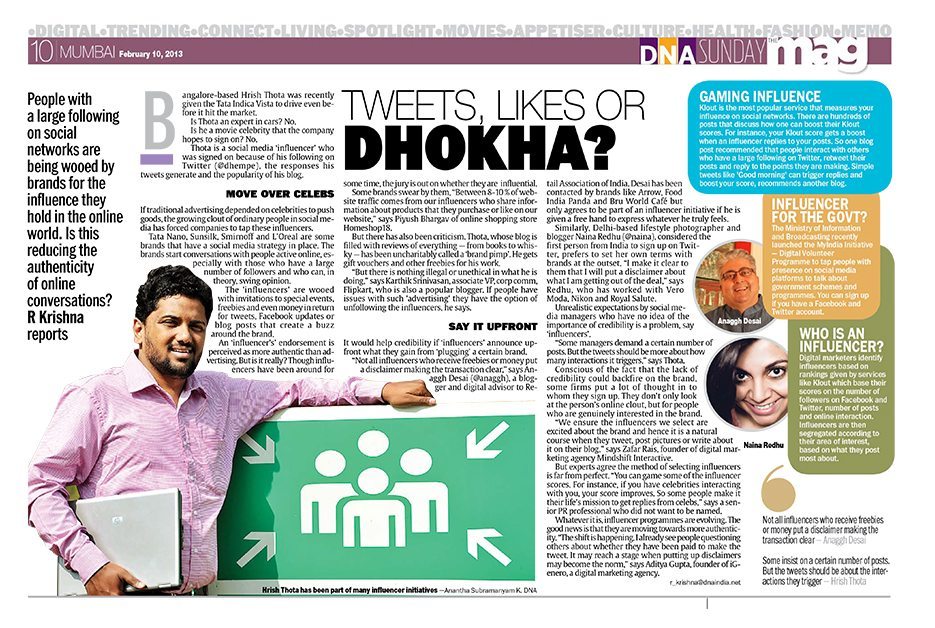 Tweets Likes Dhokha DNA Krishna Rao Naina.co Lifestyle Photographer Blogger Influencer Magazine Press