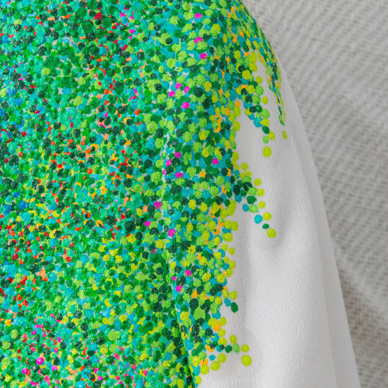 midsummer jardin, hand-painted jacket, impressionist, pointillism, impressionism, post-impressionism, contemporary art, khaosphilos, wearable art, wear a painting, wear art, made in india, make in india, madeinindia, makeinindia, wearableart, wearart, wearapainting, khaos philos, naina redhu, naina.co, naina, indian artist, art on garments, painted jacket, painted blazer, flower garden, midsummer garden, artist's garden, monet, seurat
