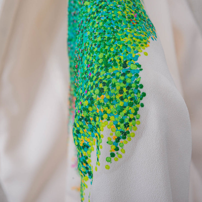 midsummer jardin, hand-painted jacket, impressionist, pointillism, impressionism, post-impressionism, contemporary art, khaosphilos, wearable art, wear a painting, wear art, made in india, make in india, madeinindia, makeinindia, wearableart, wearart, wearapainting, khaos philos, naina redhu, naina.co, naina, indian artist, art on garments, painted jacket, painted blazer, flower garden, midsummer garden, artist's garden, monet, seurat