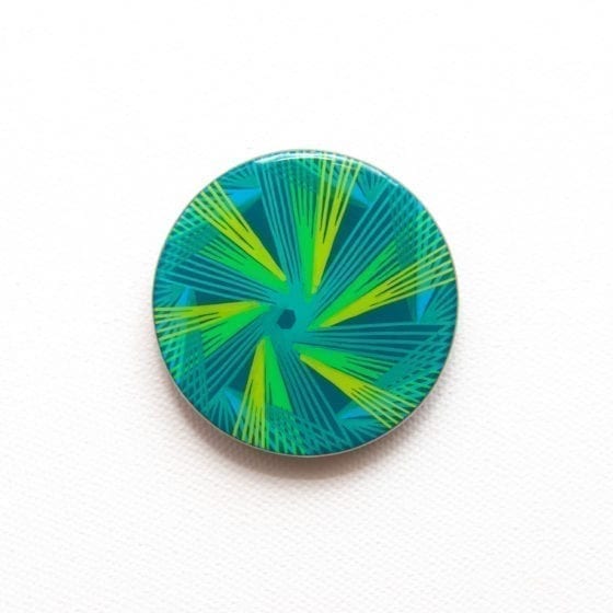 Aurora, Aurora Borealis Brooch, 2 Inches Diameter, line art, line work, northern lights, Naina.co, Naina Redhu, KhaosPhilos, colorful, wearable art brooch, wooden brooch, wear a painting, wearapainting, wearableart, wear art, art i can wear, art you can wear, acrylic painting, hand painted, indian artist, indian female artist, contemporary art, modern artist, indian contemporary art, indian contemporary artist, contemporary art india, impressionism in india