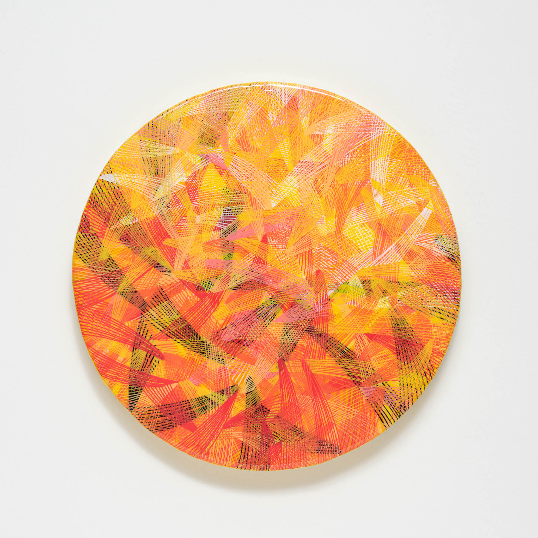 newsprint, tangerine, edition, newsprint tangerine edition, 8 inches diameter, circular canvas, naina redhu, naina.co, khaosphilos, handpainted, hand-painted, hand painted, indian contemporary art, indian contemporary artist, round canvas, acrylics on canvas, fine art, impressionism, hatching, stippling, line art, geometric abstraction, yellow, orange, lines, black, white, madeinindia, makeinindia, khaos philos, make in india, made in india, handmade in india, handmadeinindia, canvas painting, painting, art indian art, art in india, indian artist