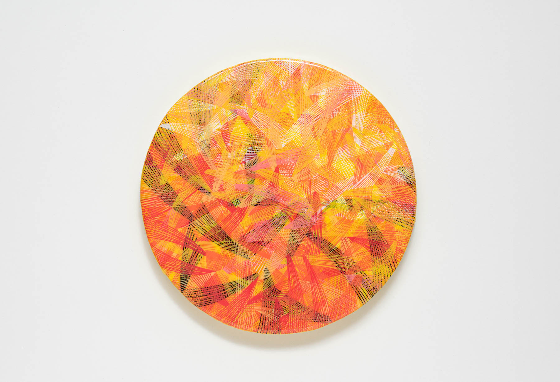 newsprint, tangerine, edition, newsprint tangerine edition, 8 inches diameter, circular canvas, naina redhu, naina.co, khaosphilos, handpainted, hand-painted, hand painted, indian contemporary art, indian contemporary artist, round canvas, acrylics on canvas, fine art, impressionism, hatching, stippling, line art, geometric abstraction, yellow, orange, lines, black, white, madeinindia, makeinindia, khaos philos, make in india, made in india, handmade in india, handmadeinindia, canvas painting, painting, art indian art, art in india, indian artist