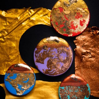 In Time, Resurrection, Diwali 2020, Diwali Art, Wearable Art, Diwali Brooches, Naina Redhu, Naina, Naina.co, Landscape of Memories, Fragmented Lives, Rebuild, Shiny Plans, Dreams, Human Nature, Healing, Gold Foil, Copper Foil, Layered, Layers, Acrylics On Wood, Contemporary Art, Indian Artist, Contemporary Indian Artist, Wooden Brooches, Hand-Painted Brooches, Made In India, Make In India, Handmade, Hand Crafted, One Of A Kind, OneOfAKind, Diwali In India, Unique Accessories, Handmade Jewellery