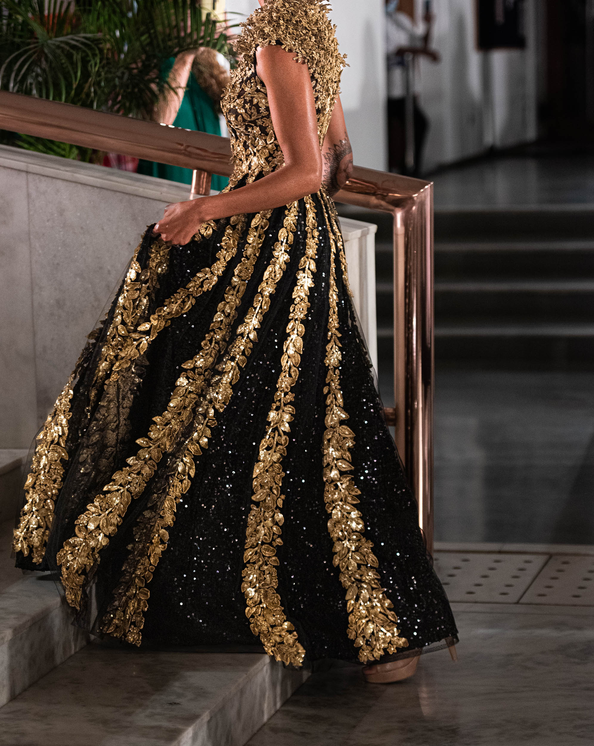 RSVP Black & Golden Embellished Gown
