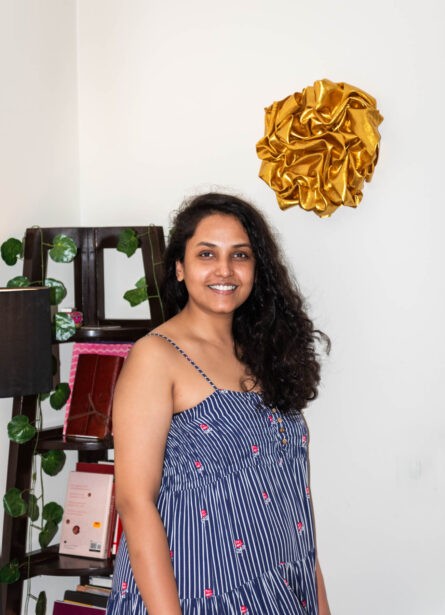 sold, original art, folded acrylic paint on canvas, made in india, khaosphilos, naina redhu, naina.co, contemporary art, indian artist, certificate of authenticity, wearable art brooch, contemporary art brooch,  mega gold
