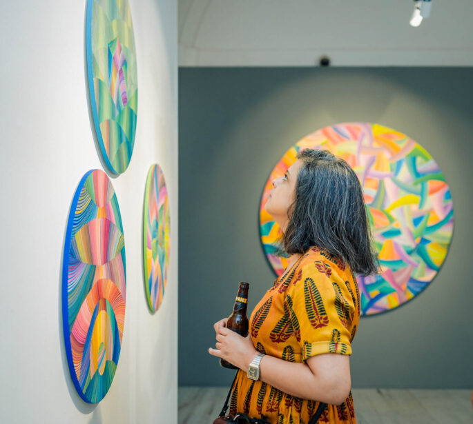 naina.co, naina redhu, artist, the art qurious, TAQ, art gallery, gallery show, group show, geometric abstraction, circular canvas, khaosphilos, Adelaide, south Australia, india, acrylics on canvas, original art, contemporary art, colorful art, Travancore palace, new delhi