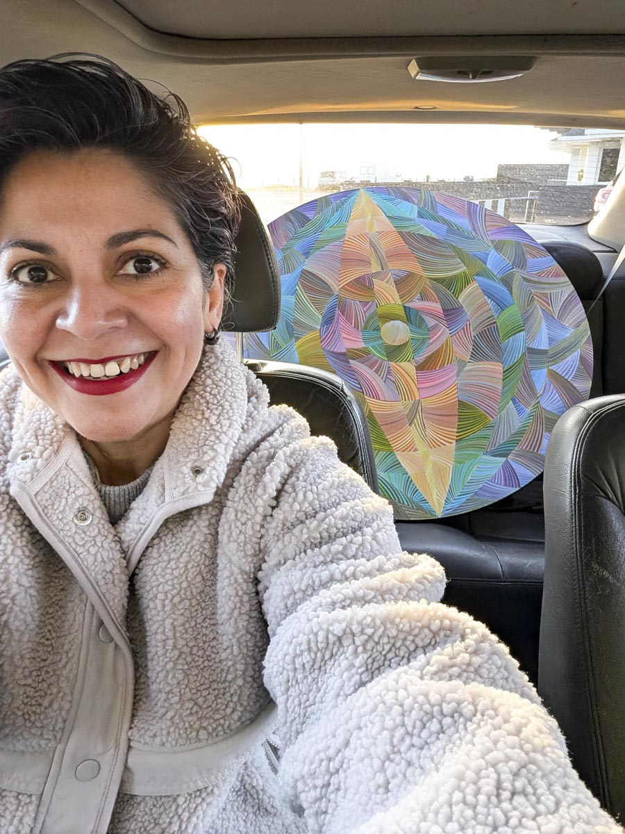 Naina Redhu, naina.co, contemporary art, abstract art, tondo, professional artist, round canvas, acrylics on canvas, synthetic polymer on canvas, original painting, Adelaide artist, Australia, Australian, 45, 90 cms diameter, khaosphilos, art by naina, signature style, 2025, eye, opening, third eye, chakra, awakening, waking up, transformation, Adelaide painter, contemporary artist