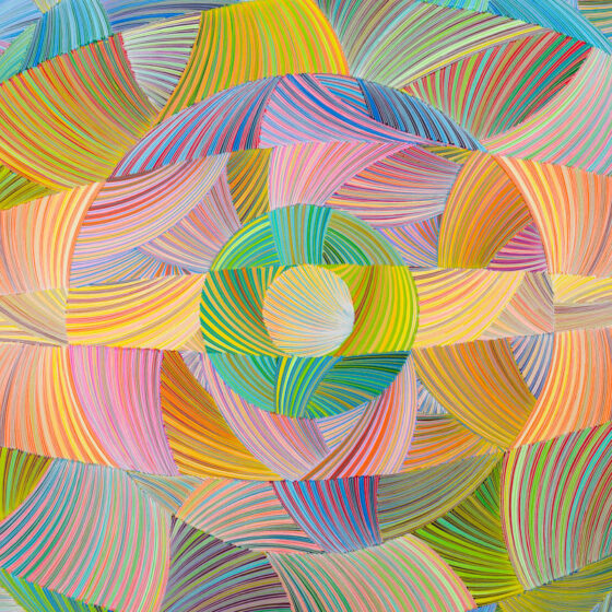 Naina Redhu, naina.co, contemporary art, abstract art, tondo, professional artist, round canvas, acrylics on canvas, synthetic polymer on canvas, original painting, Adelaide artist, Australia, Australian, 45, 90 cms diameter, khaosphilos, art by naina, signature style, 2025, eye, opening, third eye, chakra, awakening, waking up, transformation, Adelaide painter, contemporary artist