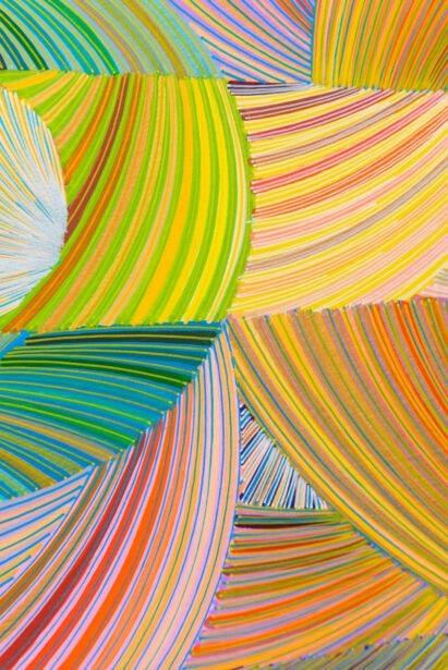 Naina Redhu, naina.co, contemporary art, abstract art, tondo, professional artist, round canvas, acrylics on canvas, synthetic polymer on canvas, original painting, Adelaide artist, Australia, Australian, 45, 90 cms diameter, khaosphilos, art by naina, signature style, 2025, eye, opening, third eye, chakra, awakening, waking up, transformation, Adelaide painter, contemporary artist