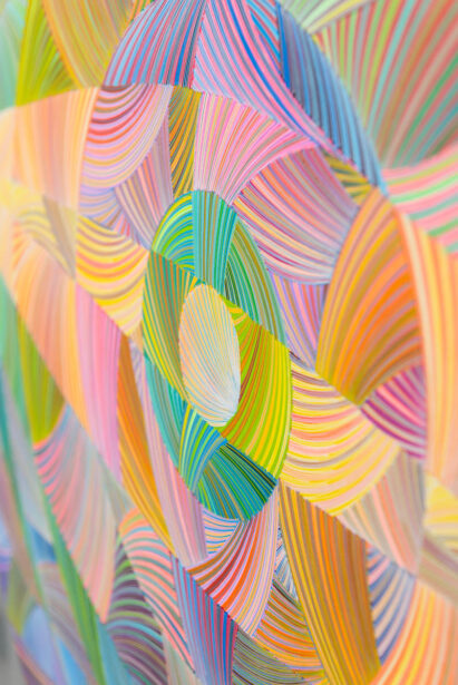 Naina Redhu, naina.co, contemporary art, abstract art, tondo, professional artist, round canvas, acrylics on canvas, synthetic polymer on canvas, original painting, Adelaide artist, Australia, Australian, 45, 90 cms diameter, khaosphilos, art by naina, signature style, 2025, eye, opening, third eye, chakra, awakening, waking up, transformation, Adelaide painter, contemporary artist