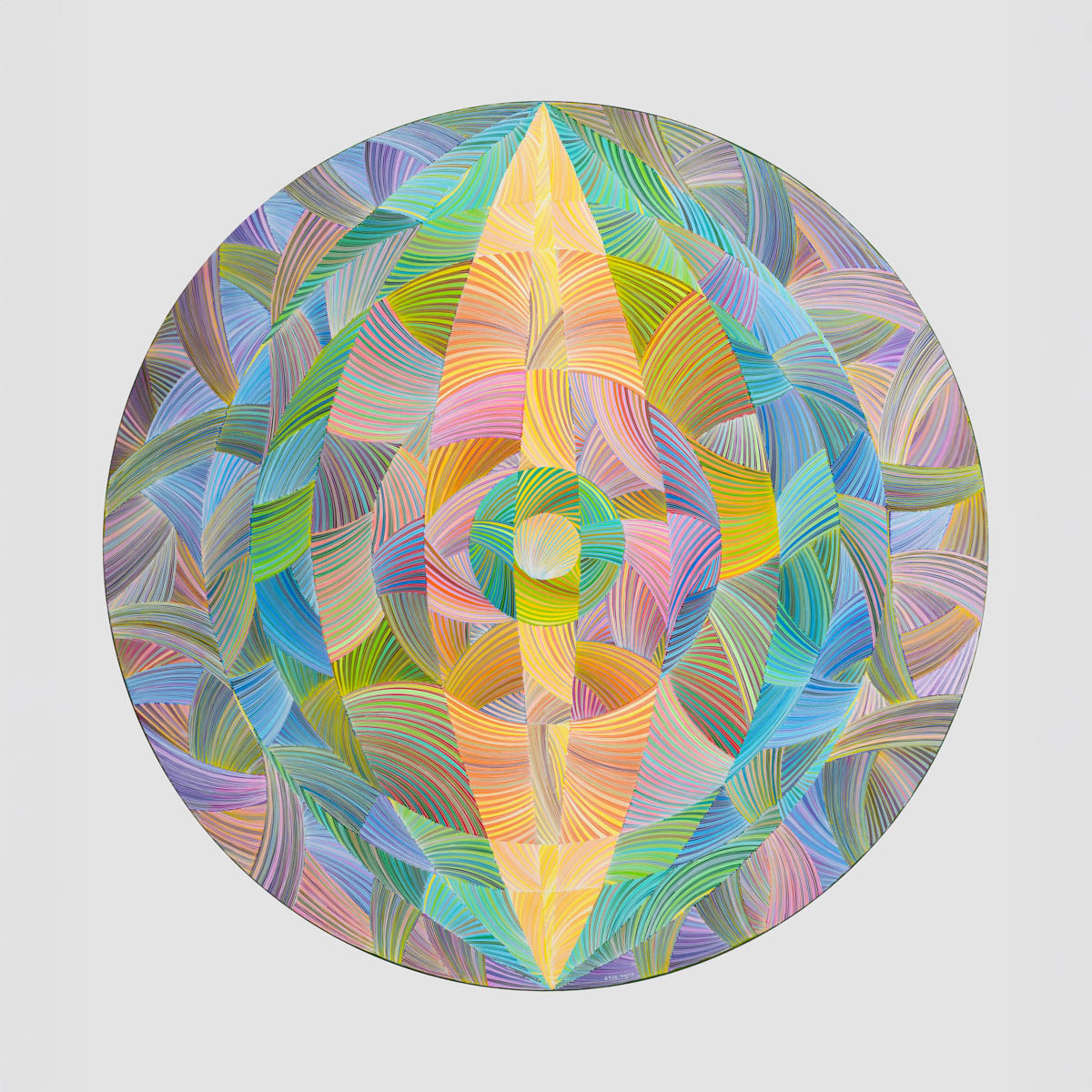 Naina Redhu, naina.co, contemporary art, abstract art, tondo, professional artist, round canvas, acrylics on canvas, synthetic polymer on canvas, original painting, Adelaide artist, Australia, Australian, 45, 90 cms diameter, khaosphilos, art by naina, signature style, 2025, eye, opening, third eye, chakra, awakening, waking up, transformation, Adelaide painter, contemporary artist