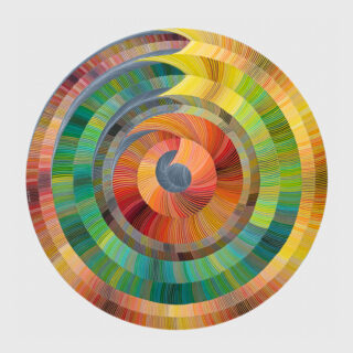 Naina Redhu, naina.co, contemporary art, abstract art, tondo, professional artist, round canvas, acrylics on canvas, synthetic polymer on canvas, original painting, Adelaide artist, Australia, Australian, system of becoming, 90 cms diameter, khaosphilos, art by naina, signature style, 2025, ouroboros, green, yellow, ochre, ourobori, snake eating its tail, rebirth, transformation, Adelaide painter, contemporary artist