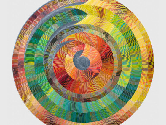 Naina Redhu, naina.co, contemporary art, abstract art, tondo, professional artist, round canvas, acrylics on canvas, synthetic polymer on canvas, original painting, Adelaide artist, Australia, Australian, system of becoming, 90 cms diameter, khaosphilos, art by naina, signature style, 2025, ouroboros, green, yellow, ochre, ourobori, snake eating its tail, rebirth, transformation, Adelaide painter, contemporary artist