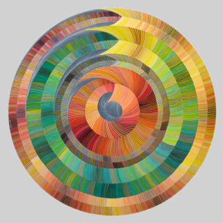 Naina Redhu, naina.co, contemporary art, abstract art, tondo, professional artist, round canvas, acrylics on canvas, synthetic polymer on canvas, original painting, Adelaide artist, Australia, Australian, system of becoming, 90 cms diameter, khaosphilos, art by naina, signature style, 2025, ouroboros, green, yellow, ochre, ourobori, snake eating its tail, rebirth, transformation, Adelaide painter, contemporary artist