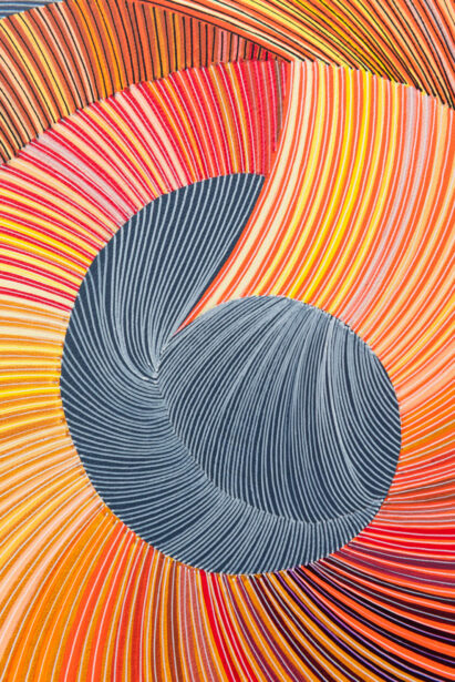 Naina Redhu, naina.co, contemporary art, abstract art, tondo, professional artist, round canvas, acrylics on canvas, synthetic polymer on canvas, original painting, Adelaide artist, Australia, Australian, system of becoming, 90 cms diameter, khaosphilos, art by naina, signature style, 2025, ouroboros, green, yellow, ochre, ourobori, snake eating its tail, rebirth, transformation, Adelaide painter, contemporary artist