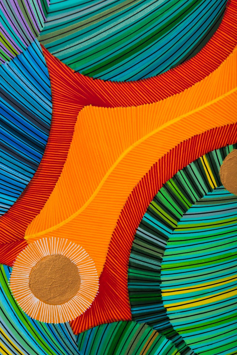 Naina Redhu, naina.co, contemporary art, abstract art, tondo, professional artist, round canvas, acrylics on canvas, synthetic polymer on canvas, original painting, Adelaide artist, Australia, Australian, Marriage, 90 cms diameter, khaosphilos, art by naina, signature style, 2025, coming together, masculine, feminine, energies, energy, synergy, souls, connecting, melding, Adelaide painter, contemporary artist