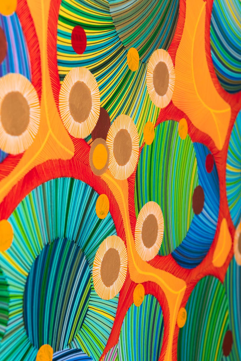 Naina Redhu, naina.co, contemporary art, abstract art, tondo, professional artist, round canvas, acrylics on canvas, synthetic polymer on canvas, original painting, Adelaide artist, Australia, Australian, Marriage, 90 cms diameter, khaosphilos, art by naina, signature style, 2025, coming together, masculine, feminine, energies, energy, synergy, souls, connecting, melding, Adelaide painter, contemporary artist