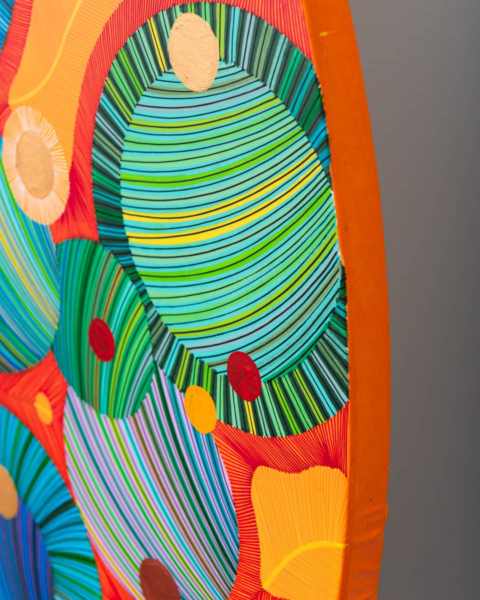 Naina Redhu, naina.co, contemporary art, abstract art, tondo, professional artist, round canvas, acrylics on canvas, synthetic polymer on canvas, original painting, Adelaide artist, Australia, Australian, Marriage, 90 cms diameter, khaosphilos, art by naina, signature style, 2025, coming together, masculine, feminine, energies, energy, synergy, souls, connecting, melding, Adelaide painter, contemporary artist