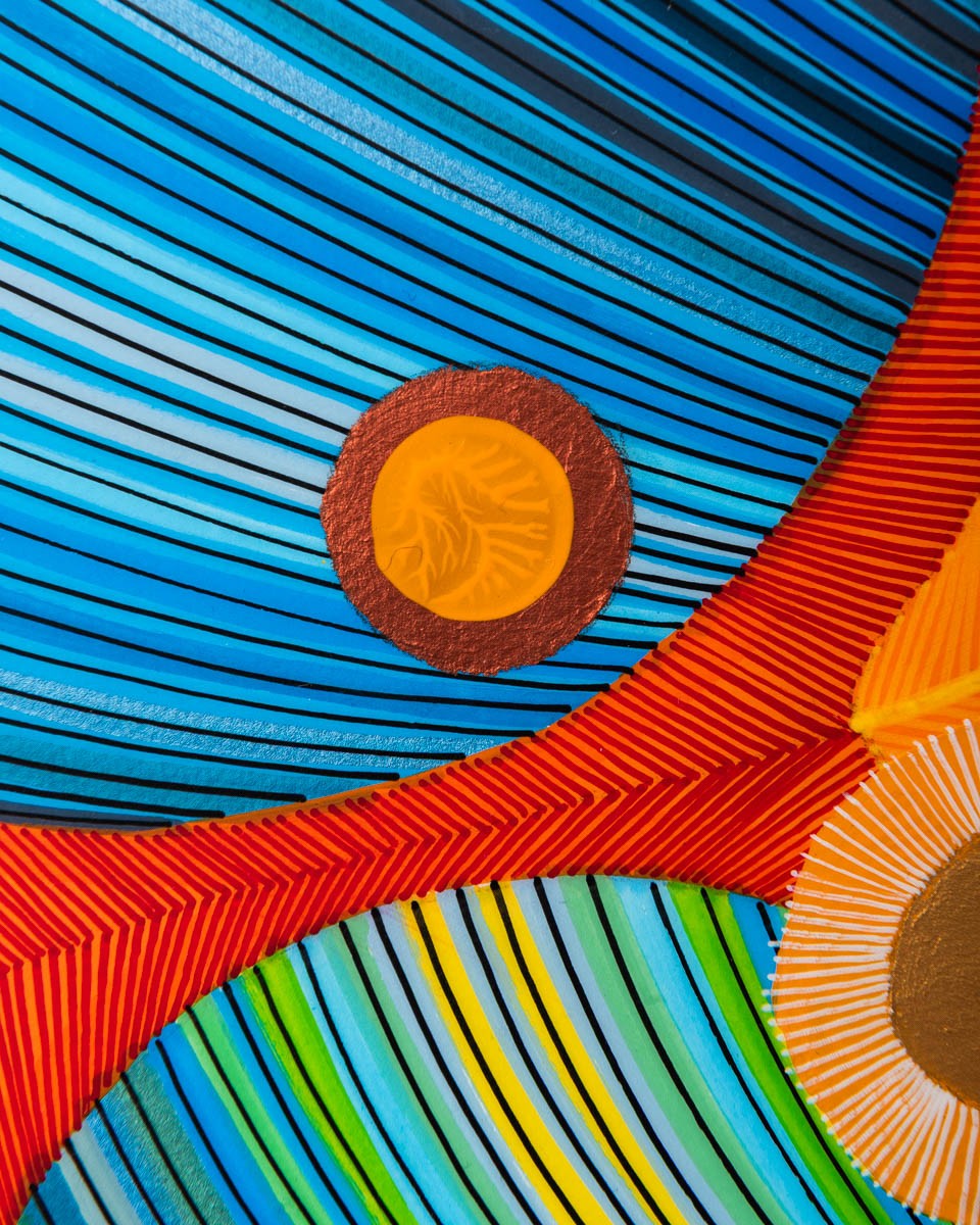 Naina Redhu, naina.co, contemporary art, abstract art, tondo, professional artist, round canvas, acrylics on canvas, synthetic polymer on canvas, original painting, Adelaide artist, Australia, Australian, Marriage, 90 cms diameter, khaosphilos, art by naina, signature style, 2025, coming together, masculine, feminine, energies, energy, synergy, souls, connecting, melding, Adelaide painter, contemporary artist