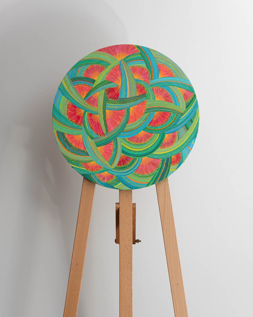 Red Gum Flowers, 2026. Synthetic polymer paint on canvas. 16 inches diameter. - Image 7