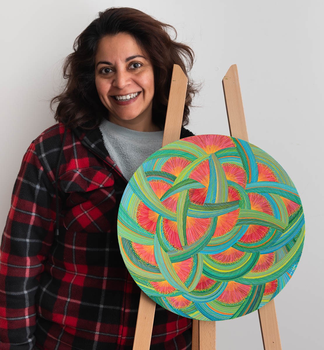 Red Gum Flowers, 2026. Synthetic polymer paint on canvas. 16 inches diameter. - Image 3